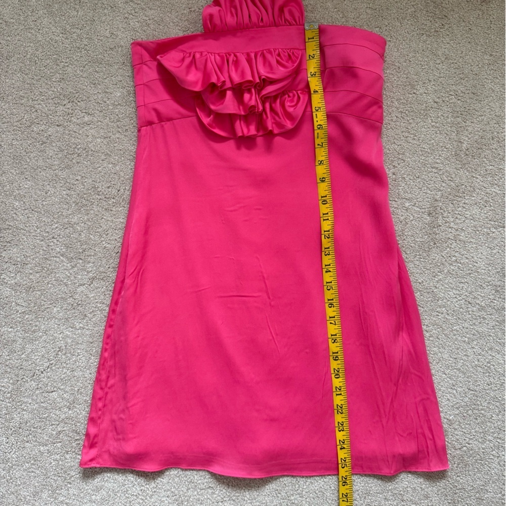 Y2K Alice + Olivia hot pink silk satin strapless bib ruffle mini dress 94% Silk - Picture 5 of 9